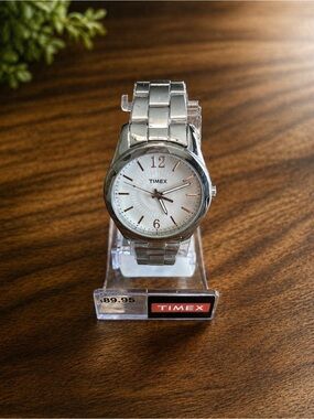 Timex Men's Silver Stainless Steel Watch with White Dial